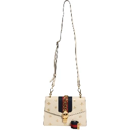 Cream Leather with a Bee and Star Print Leather Sylvie Crossbody Bag