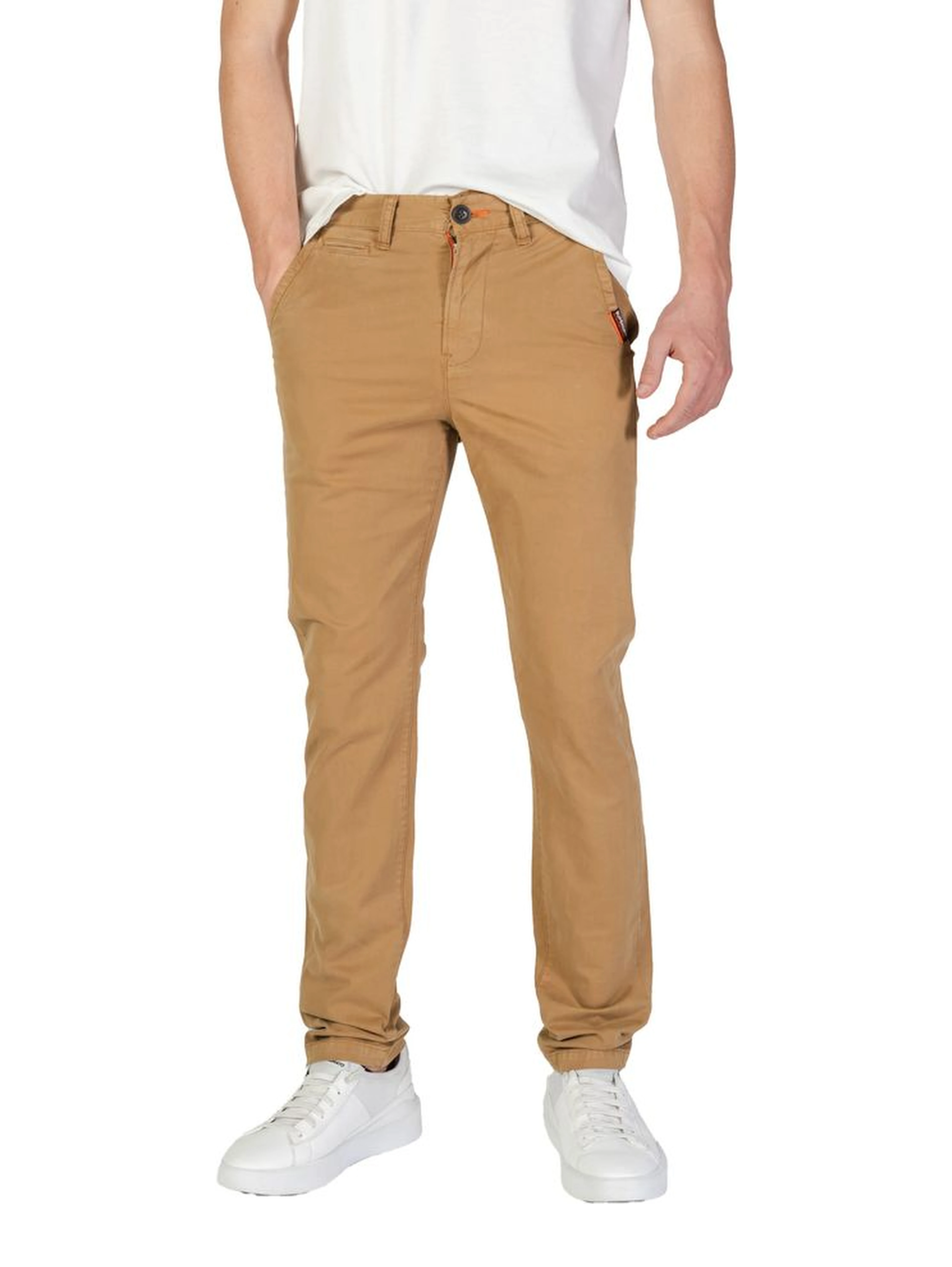 Beige Cotton Skinny Pants