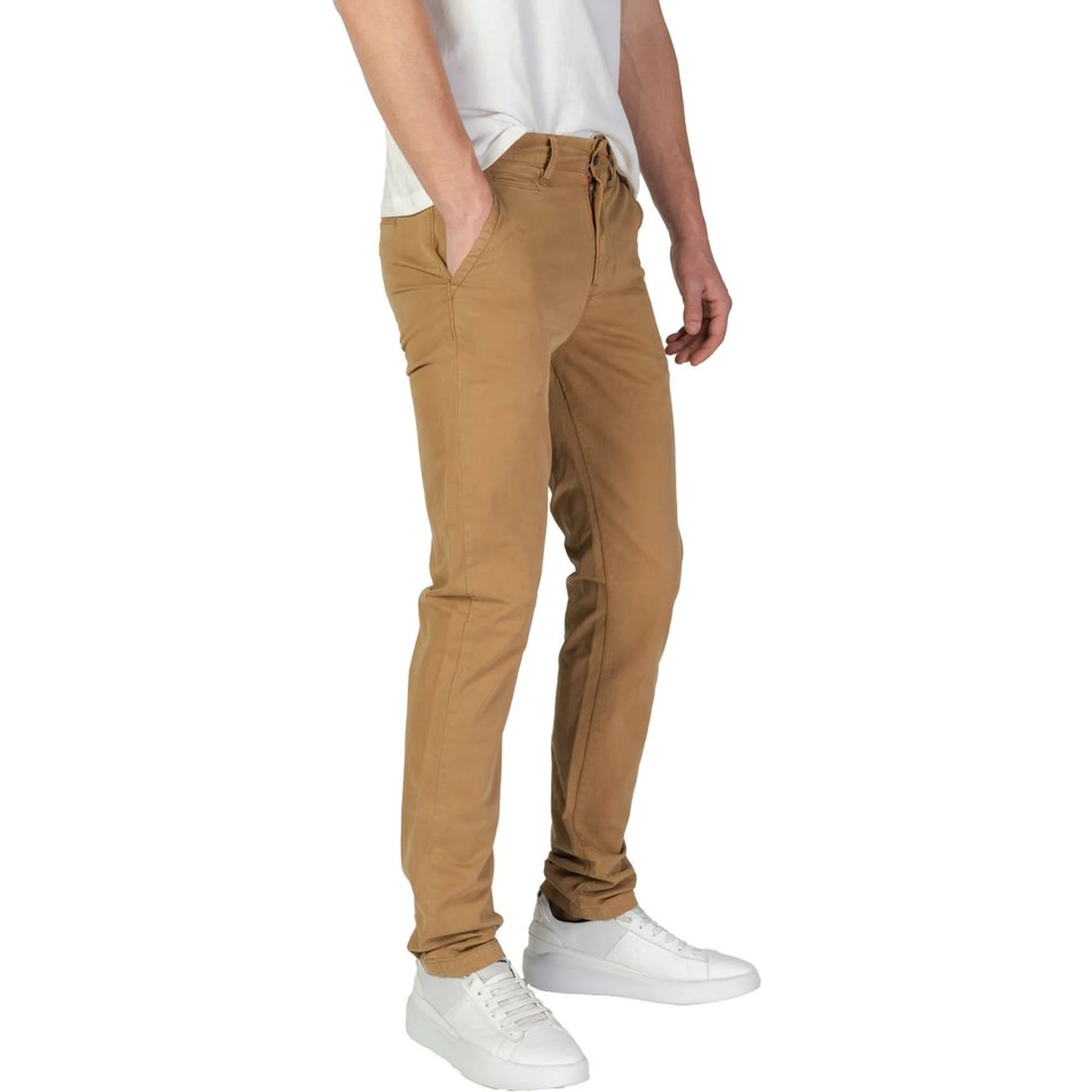 Beige Cotton Skinny Pants