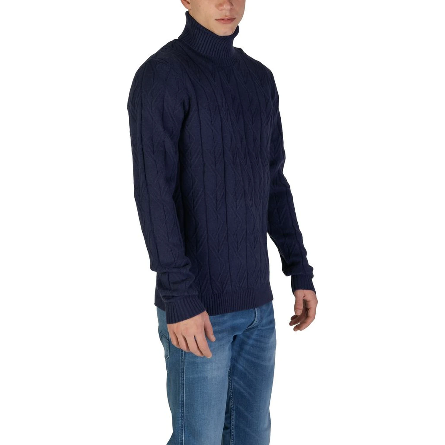 Blue Polyester Turtleneck
