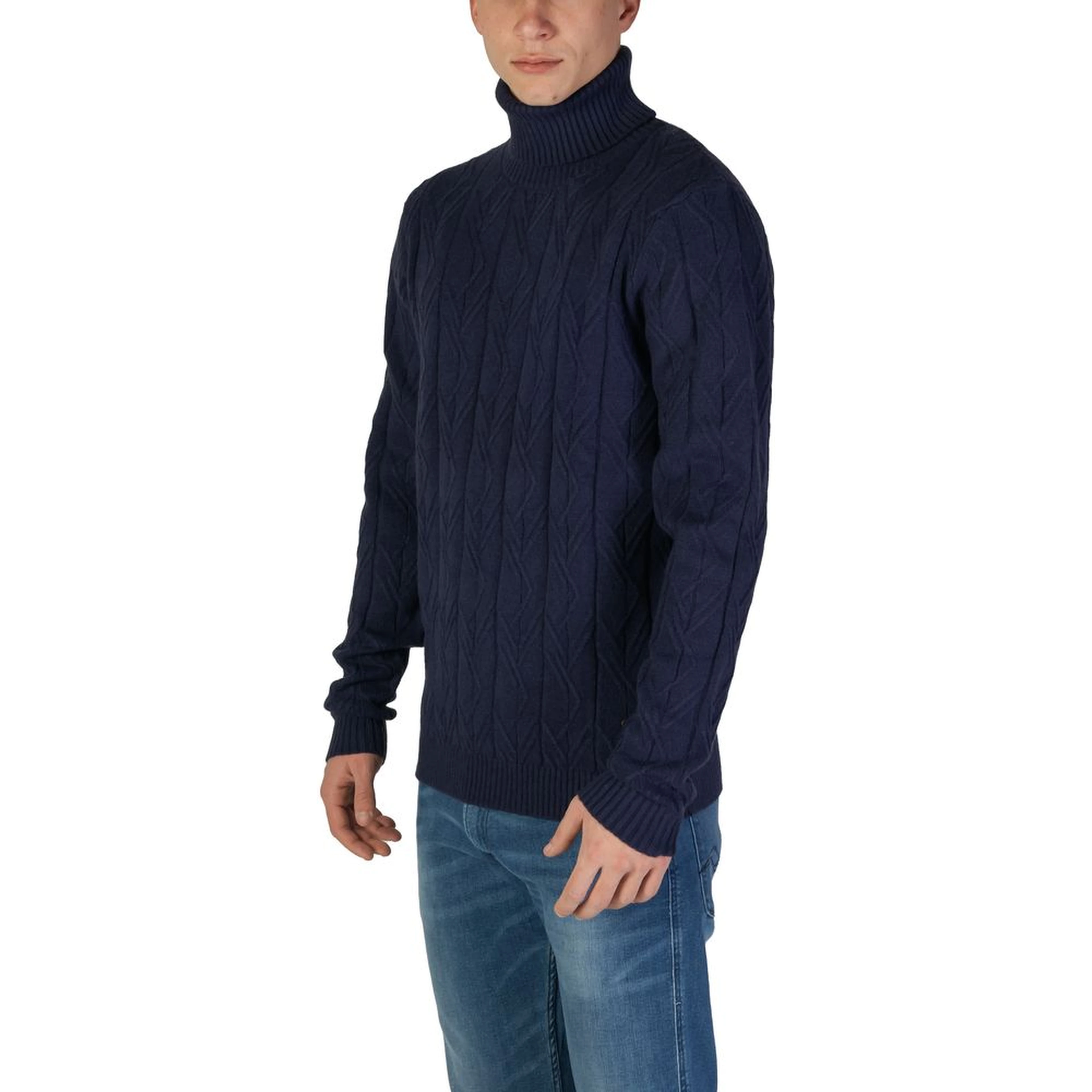 Blue Polyester Turtleneck