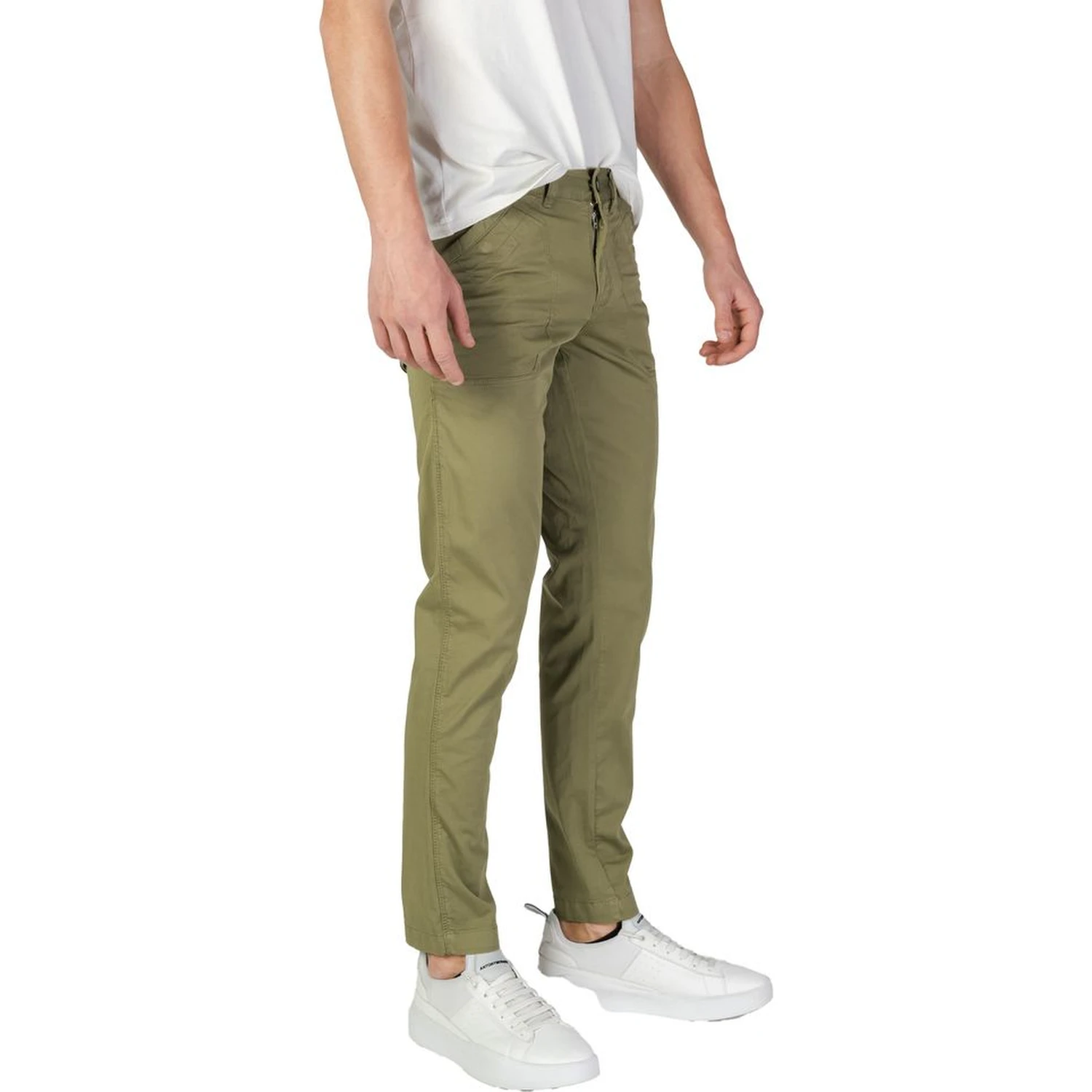 Green Cotton Casual Pants