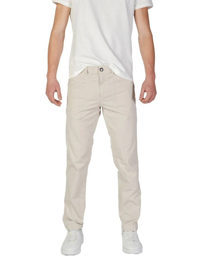 Beige Cotton Casual Pants