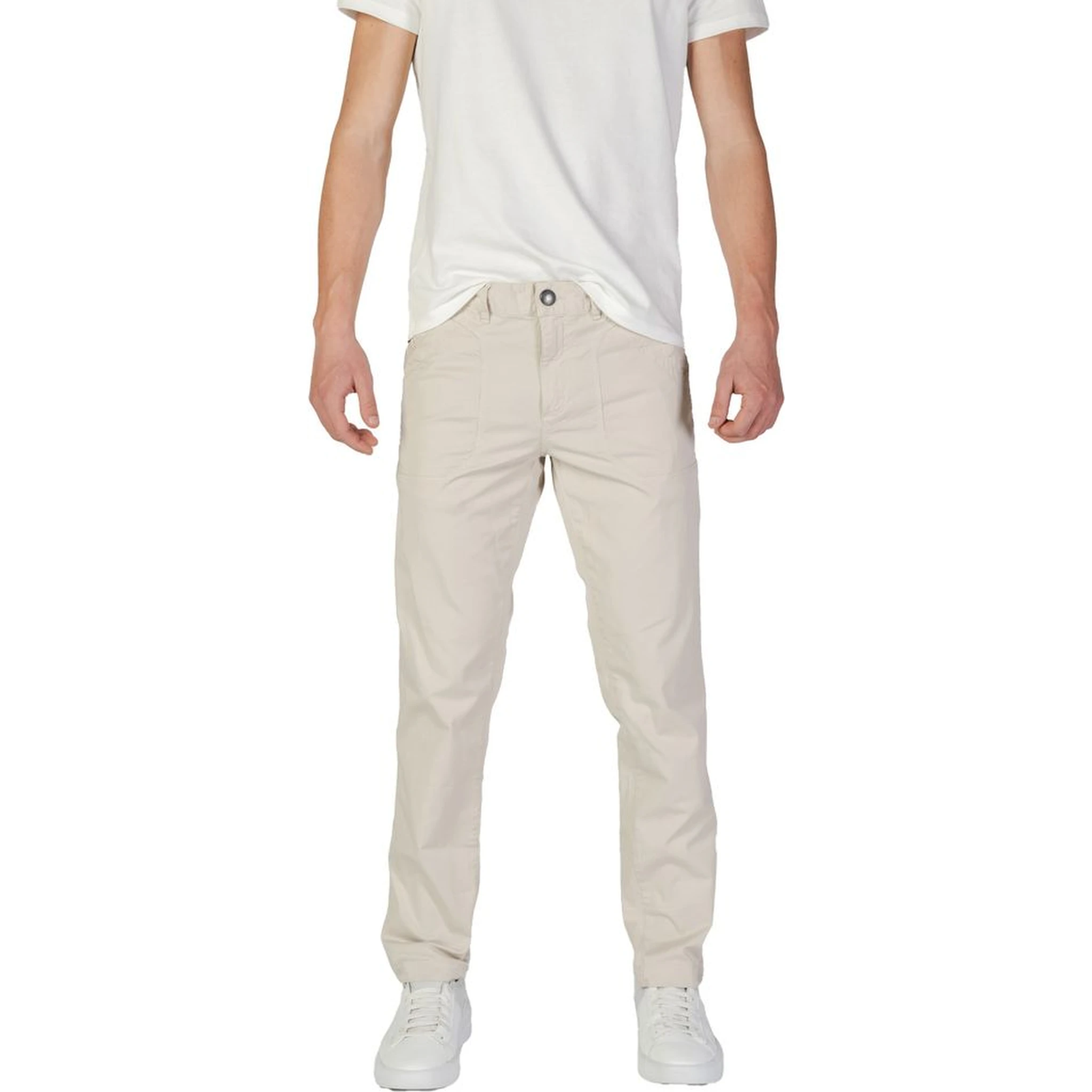 Beige Cotton Casual Pants