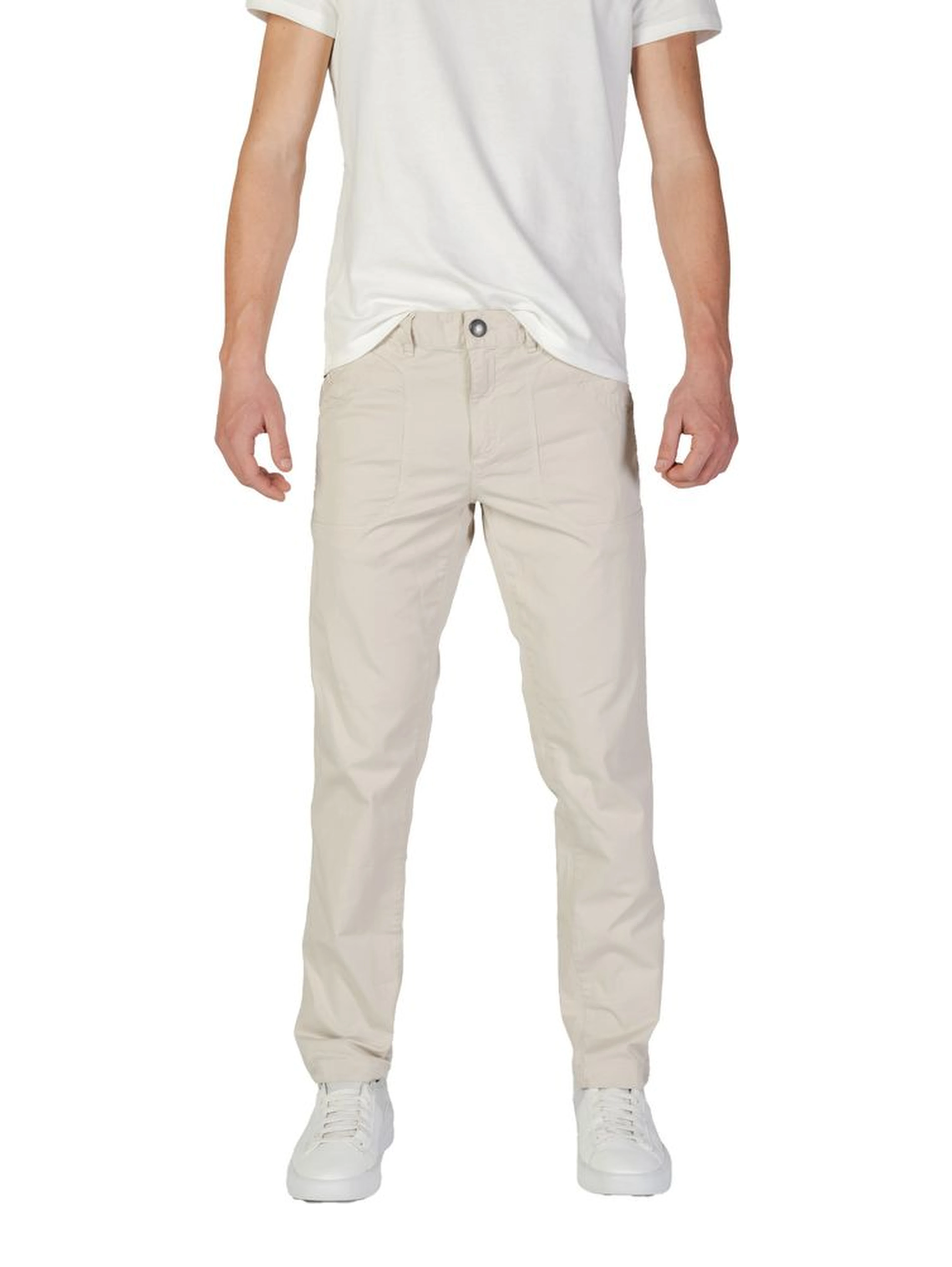 Beige Cotton Casual Pants