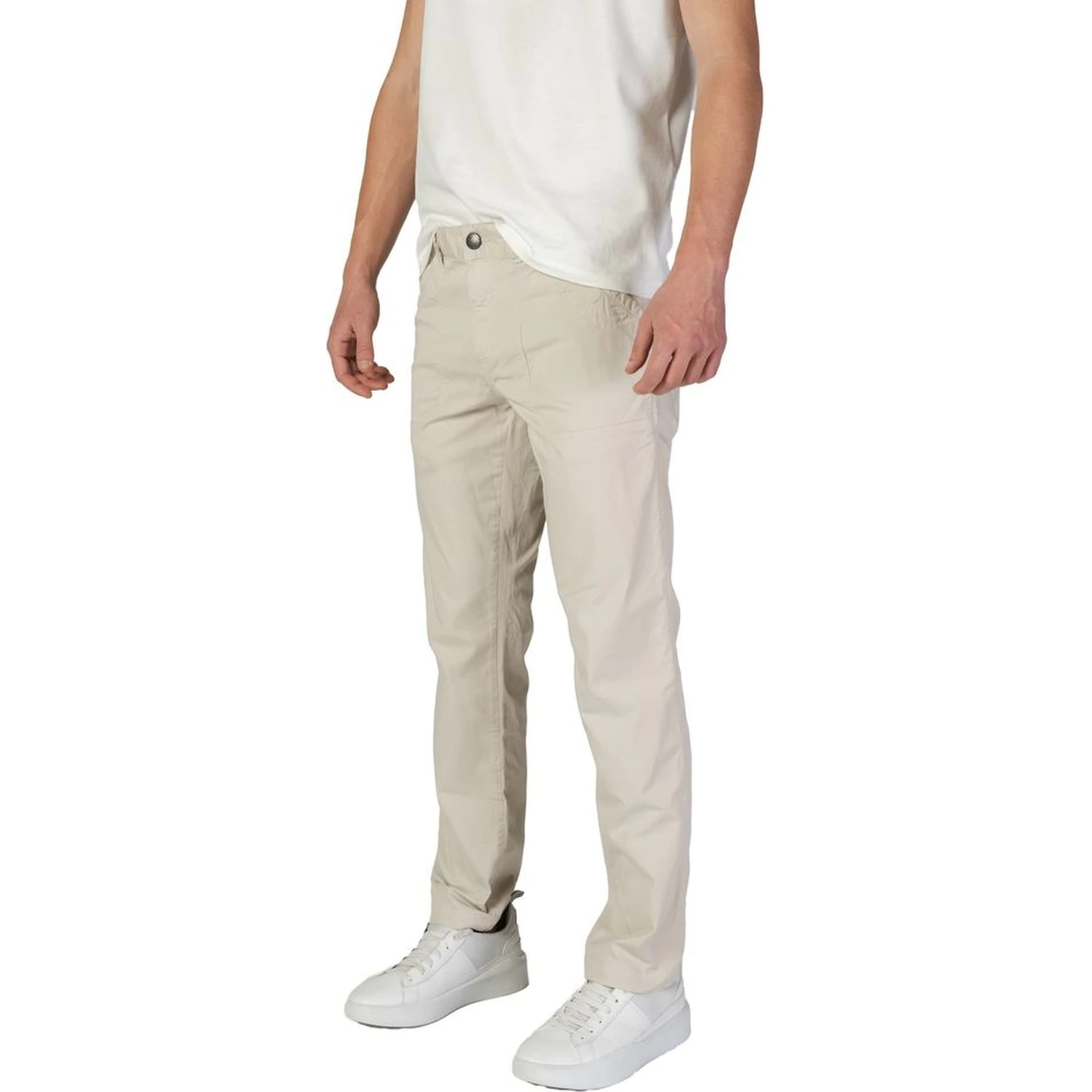 Beige Cotton Casual Pants