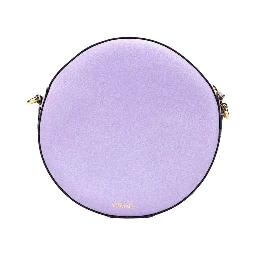 Versace Round Disco Lilac Pebbled Leather Camera Case Crossbody Bag Purse