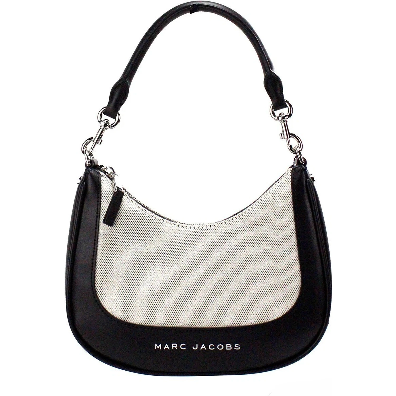 Marc Jacobs Natural Black Canvas Leather Hobo Shoulder Handbag Purse