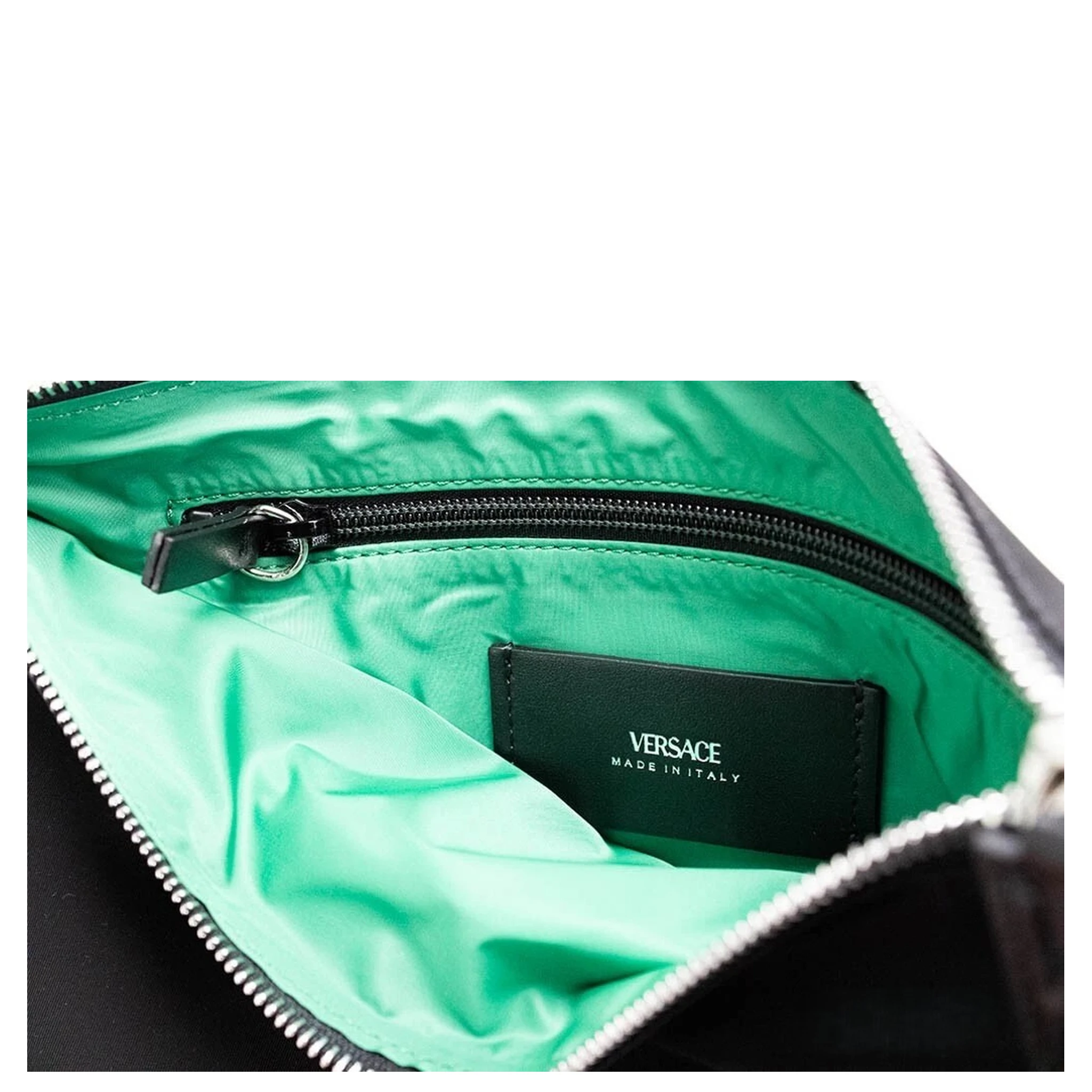 Versace Large Black Nylon Fabric Medusa Convertible Pouch Clutch Wristlet Bag