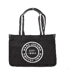 Marc Jacobs Medium Black Canvas Fabric Shoulder Convertible Tote Purse Bag