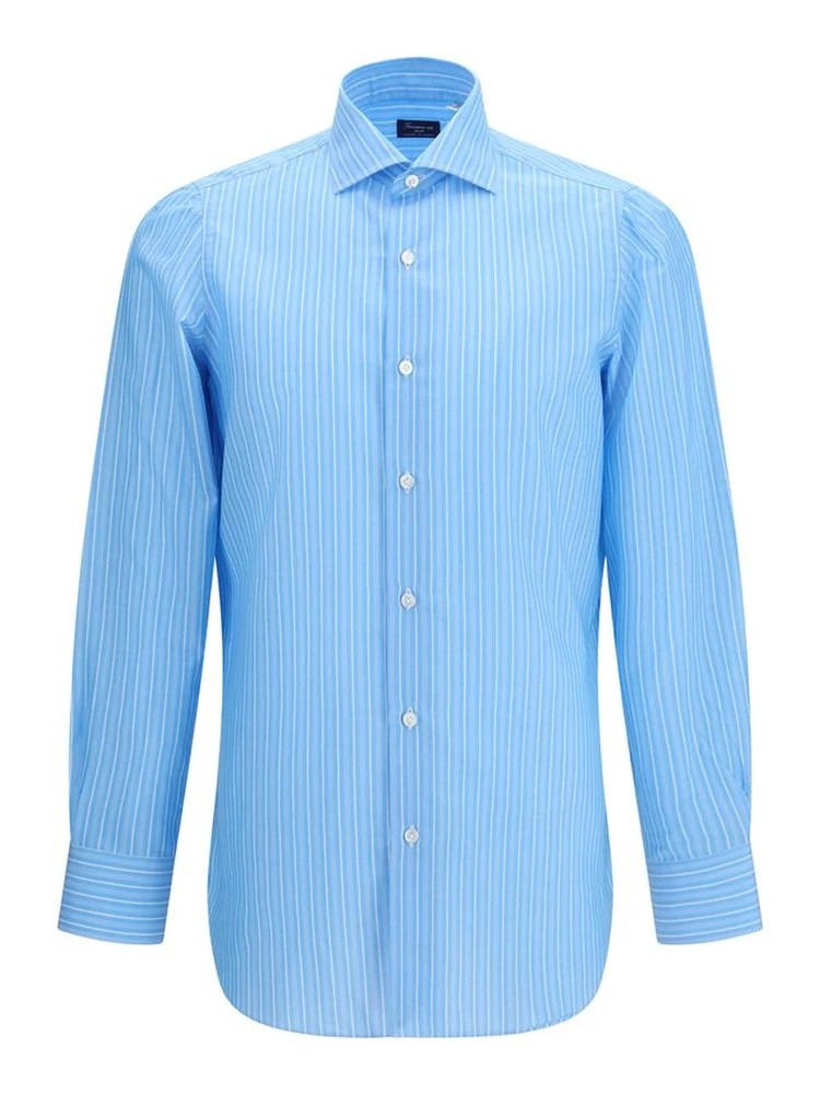 قميص قطني أزرق بنقشة