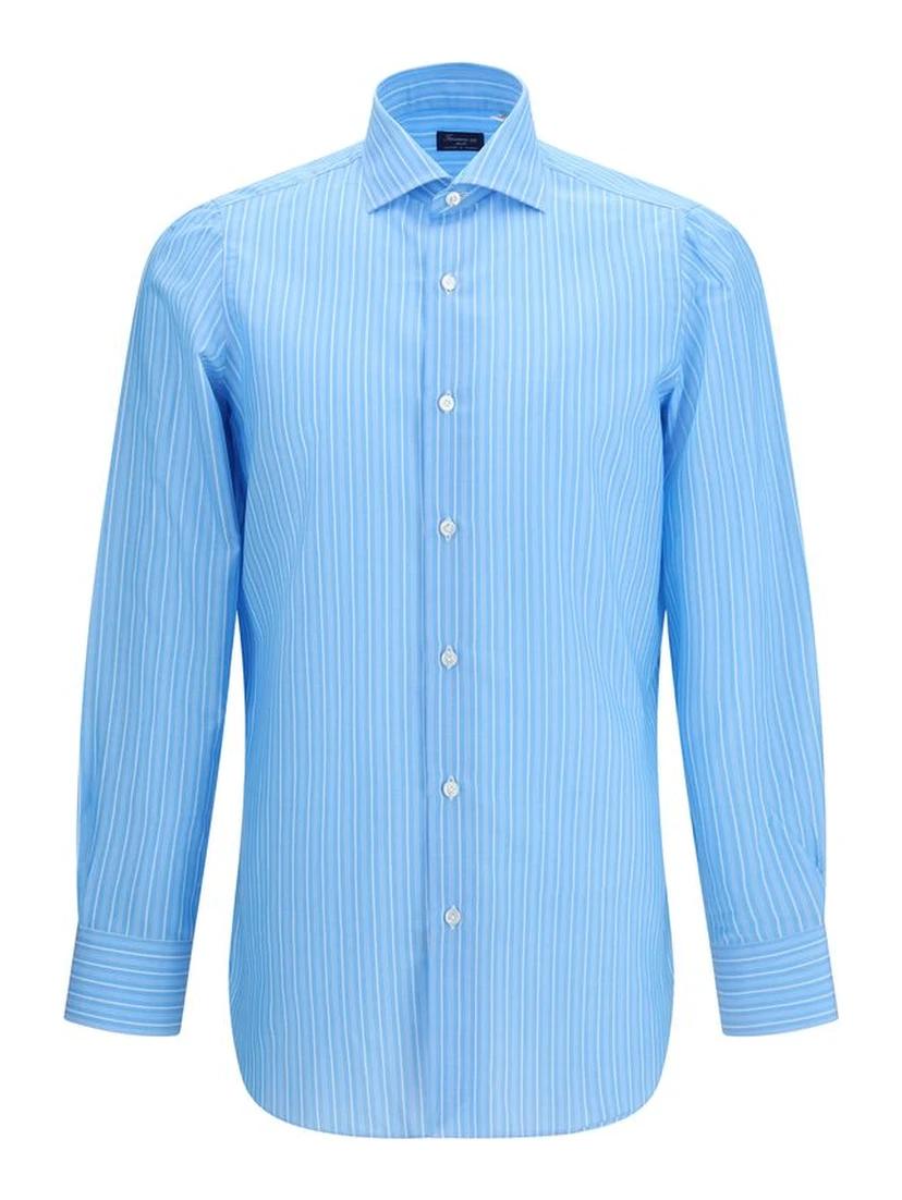 قميص قطني أزرق بنقشة