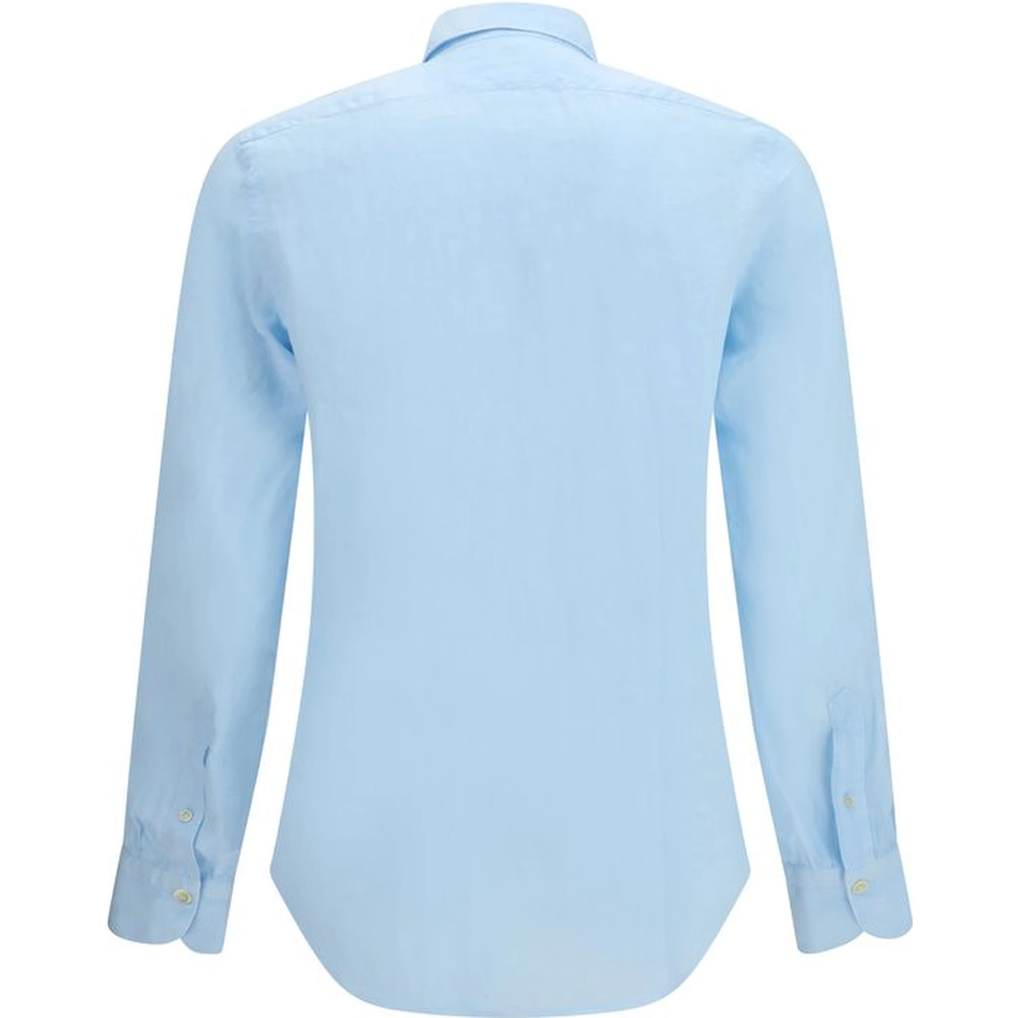 قميص كتان أزرق بأكمام طويلة