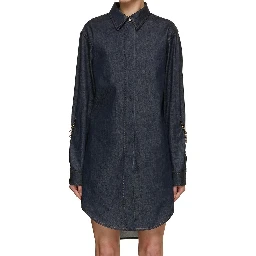 Blue Cotton Casual Dress