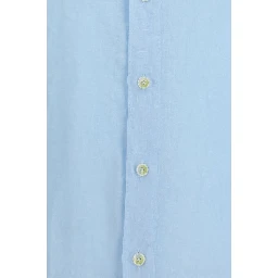 قميص كتان أزرق بأكمام طويلة