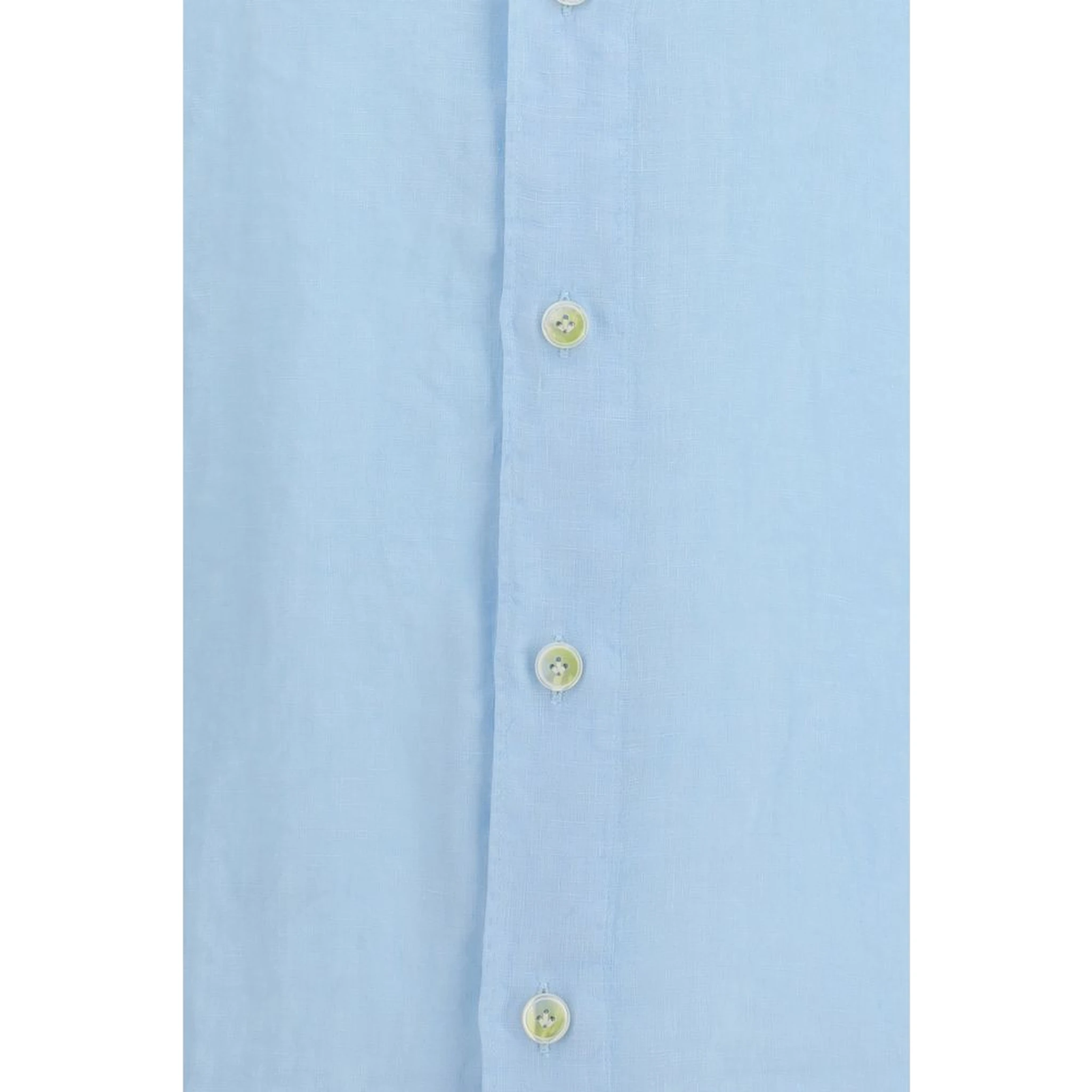 قميص كتان أزرق بأكمام طويلة