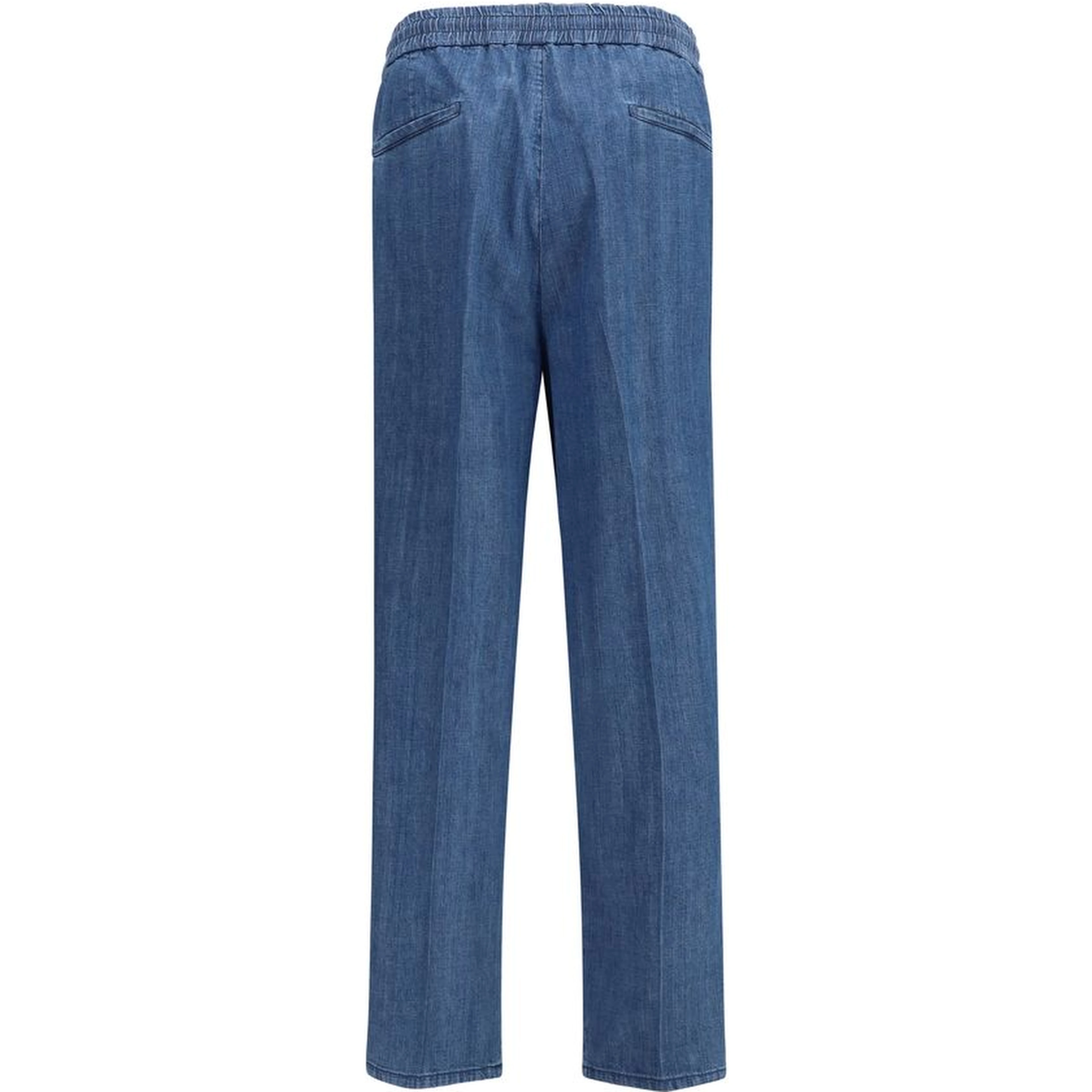 Blue Cotton Casual Pants