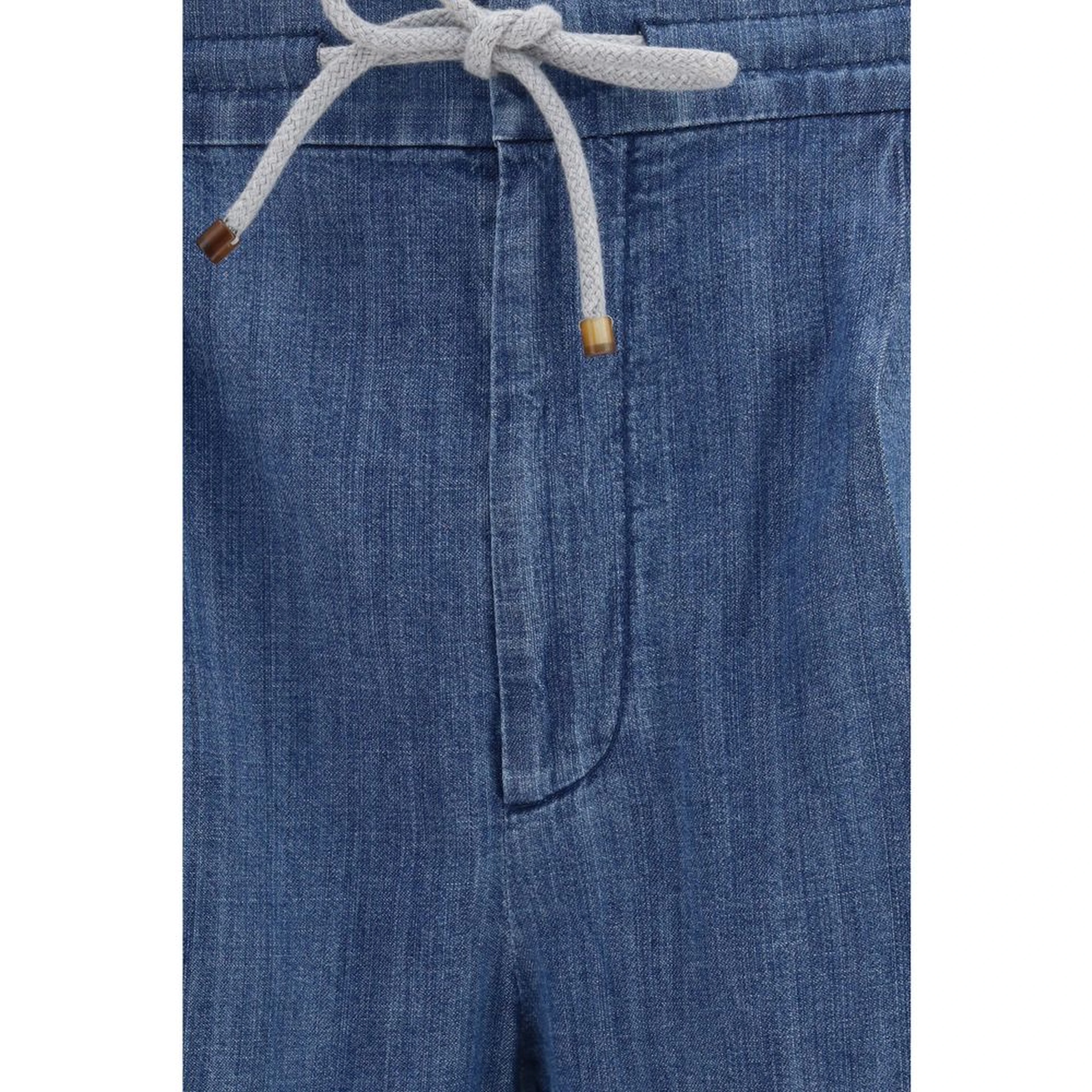 Blue Cotton Casual Pants