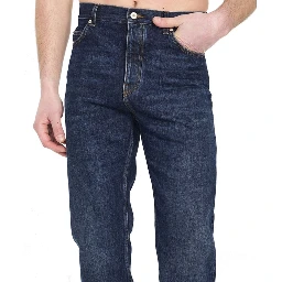 بنطلون جينز أزرق قطني بقصة مريحة