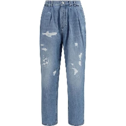 Blue Cotton Straight-Leg Jeans