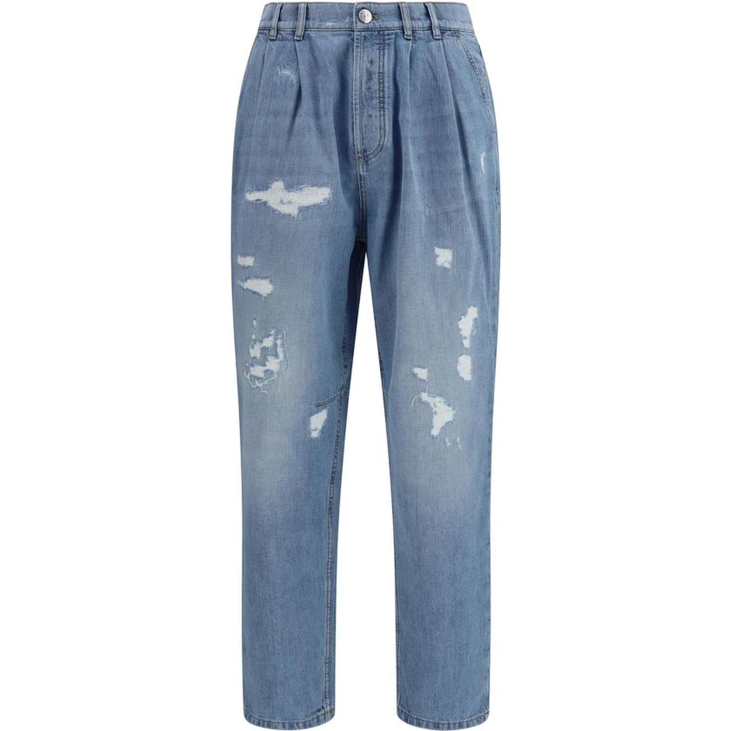 Blue Cotton Straight-Leg Jeans