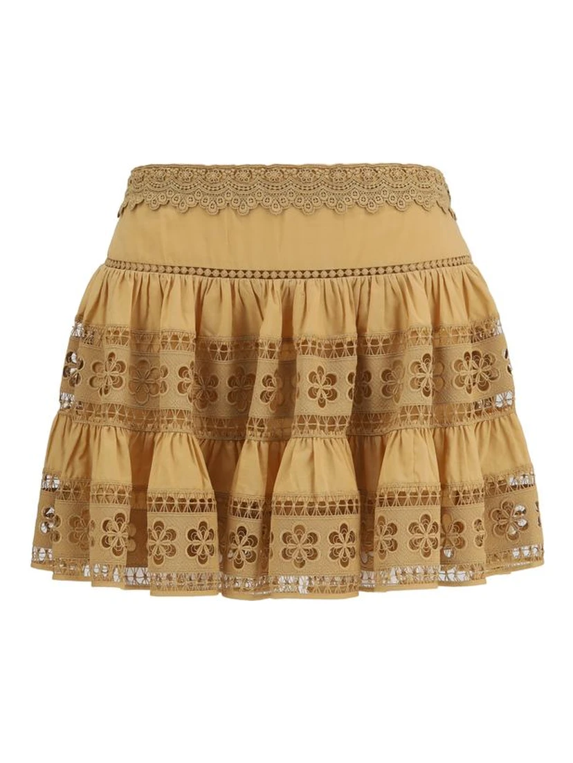 Brown Cotton Mini Skirt