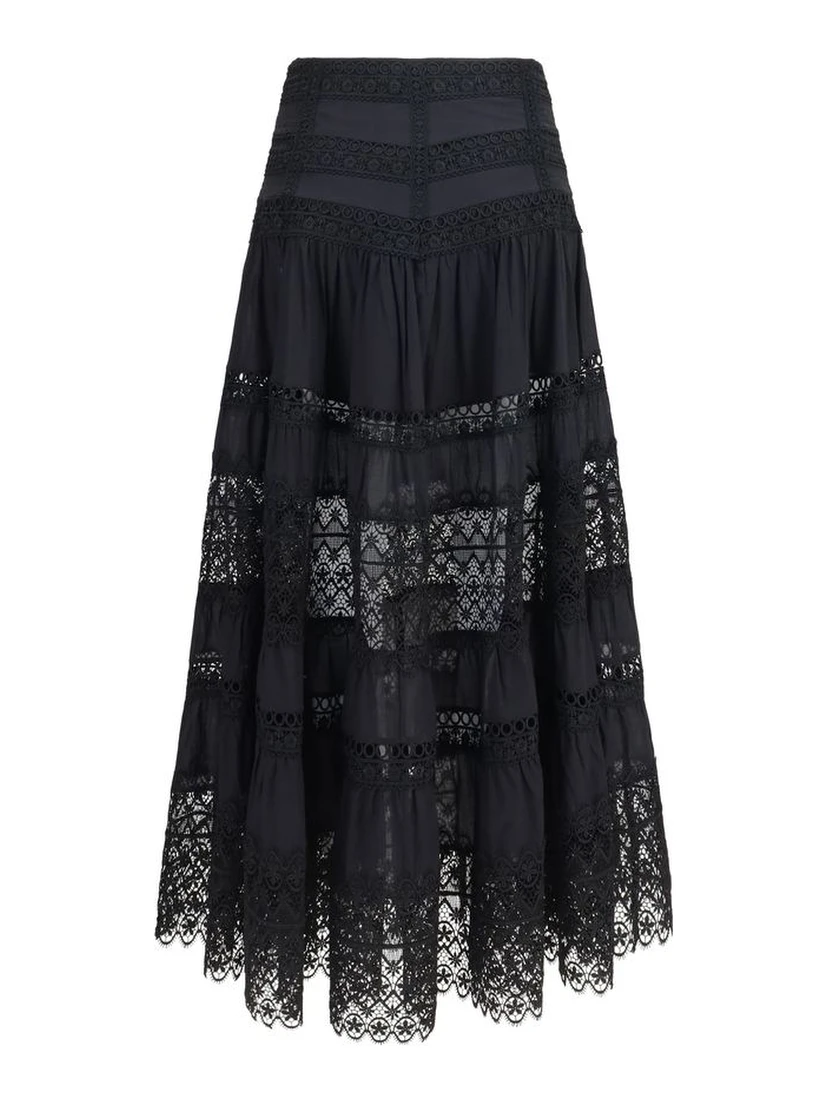 Black Cotton Long Skirt