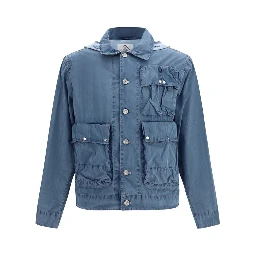 Blue Cotton Full-Length Jacket