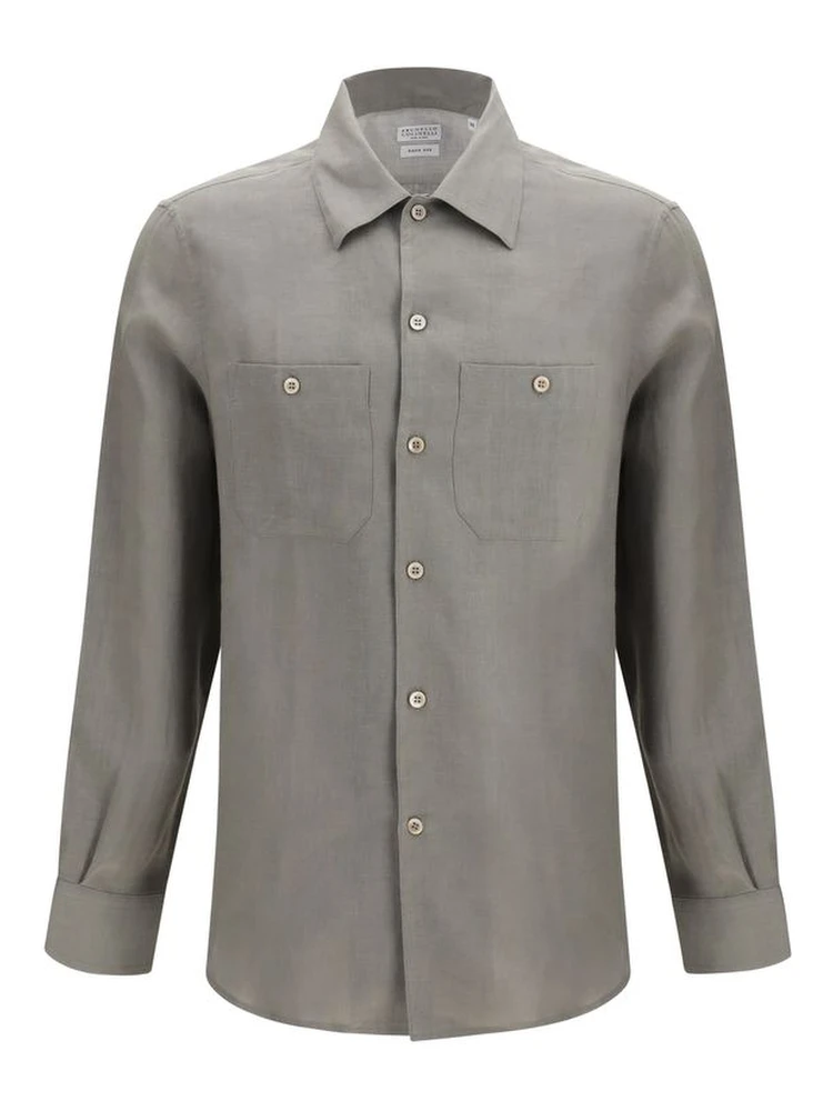 Bicolor Linen Dress Shirt