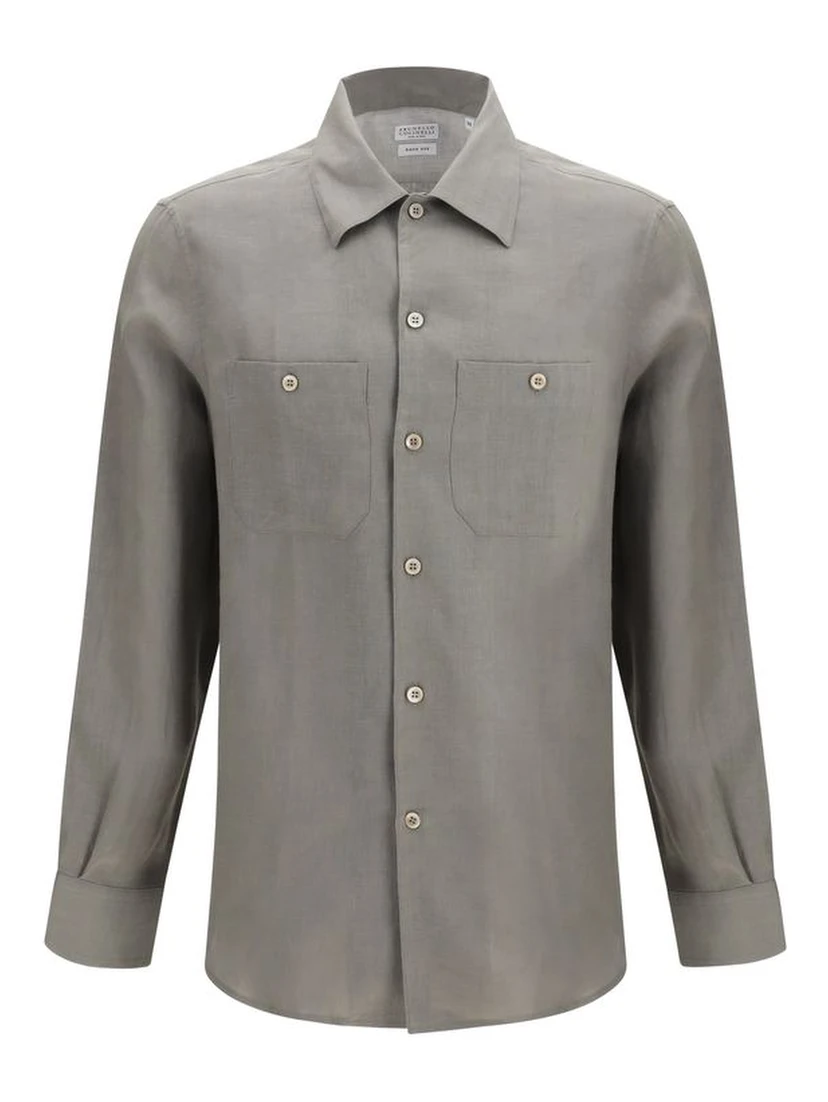 Bicolor Linen Dress Shirt