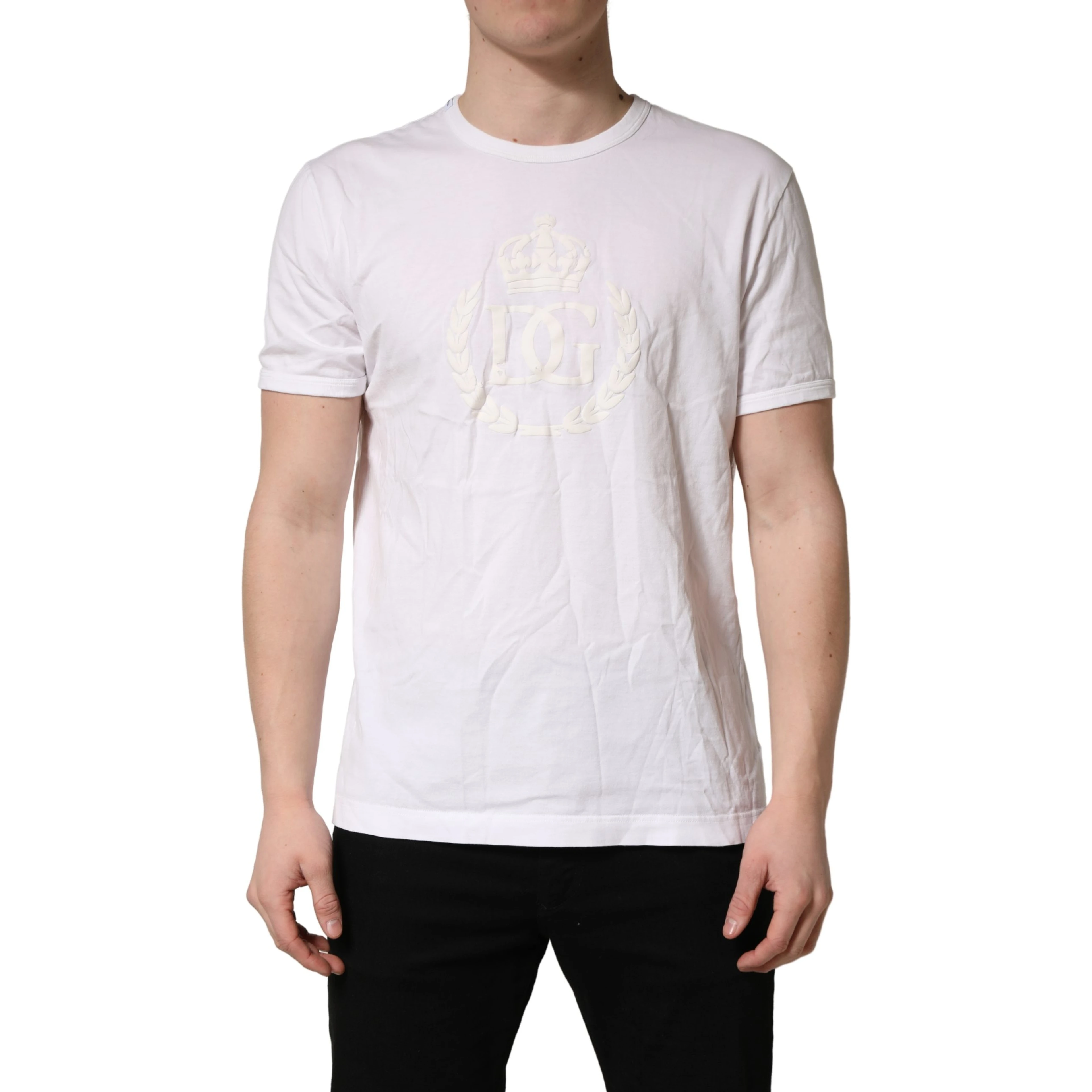 White Cotton DG Crown Embossed Men T-shirt