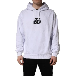 White Logo Print Cotton Hooded Sweatshirt Sweater