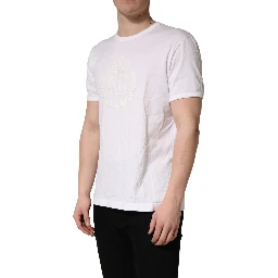White Cotton DG Crown Embossed Men T-shirt