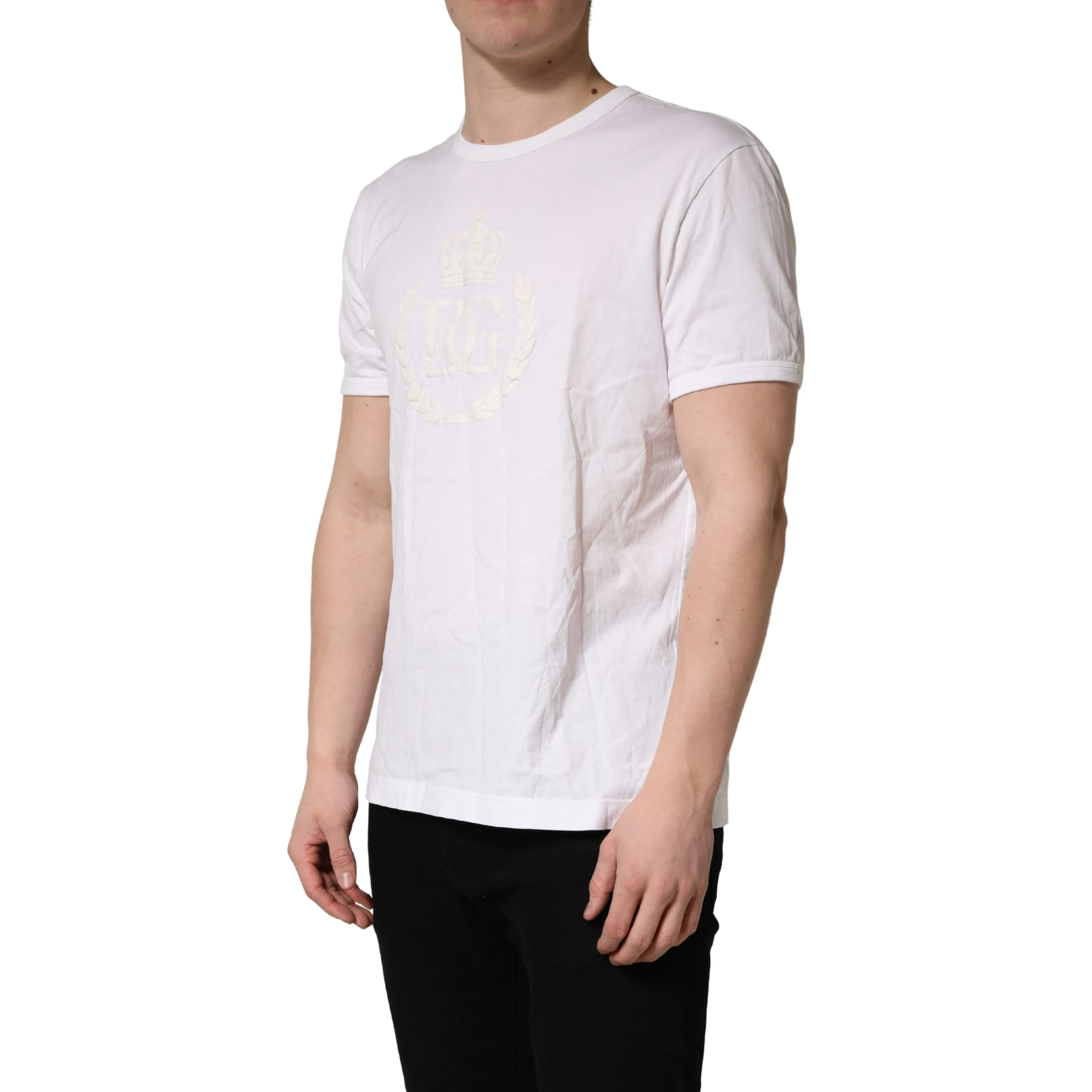 White Cotton DG Crown Embossed Men T-shirt