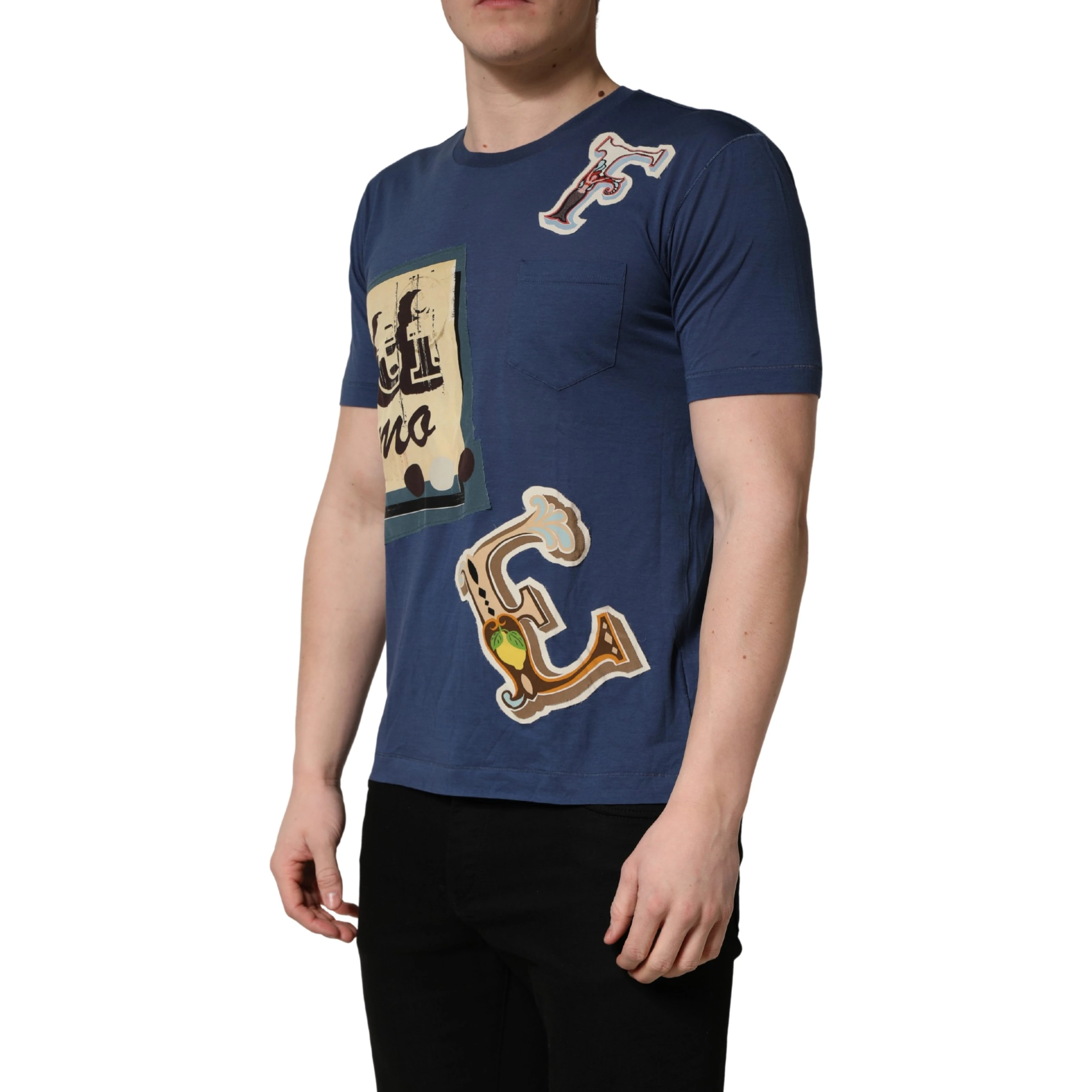 Navy Blue Cotton Graphic Crew Neck T-shirt