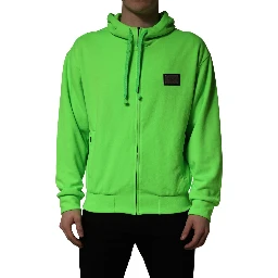 Green FullZip Fleece HoodedSweatshirt Sweater