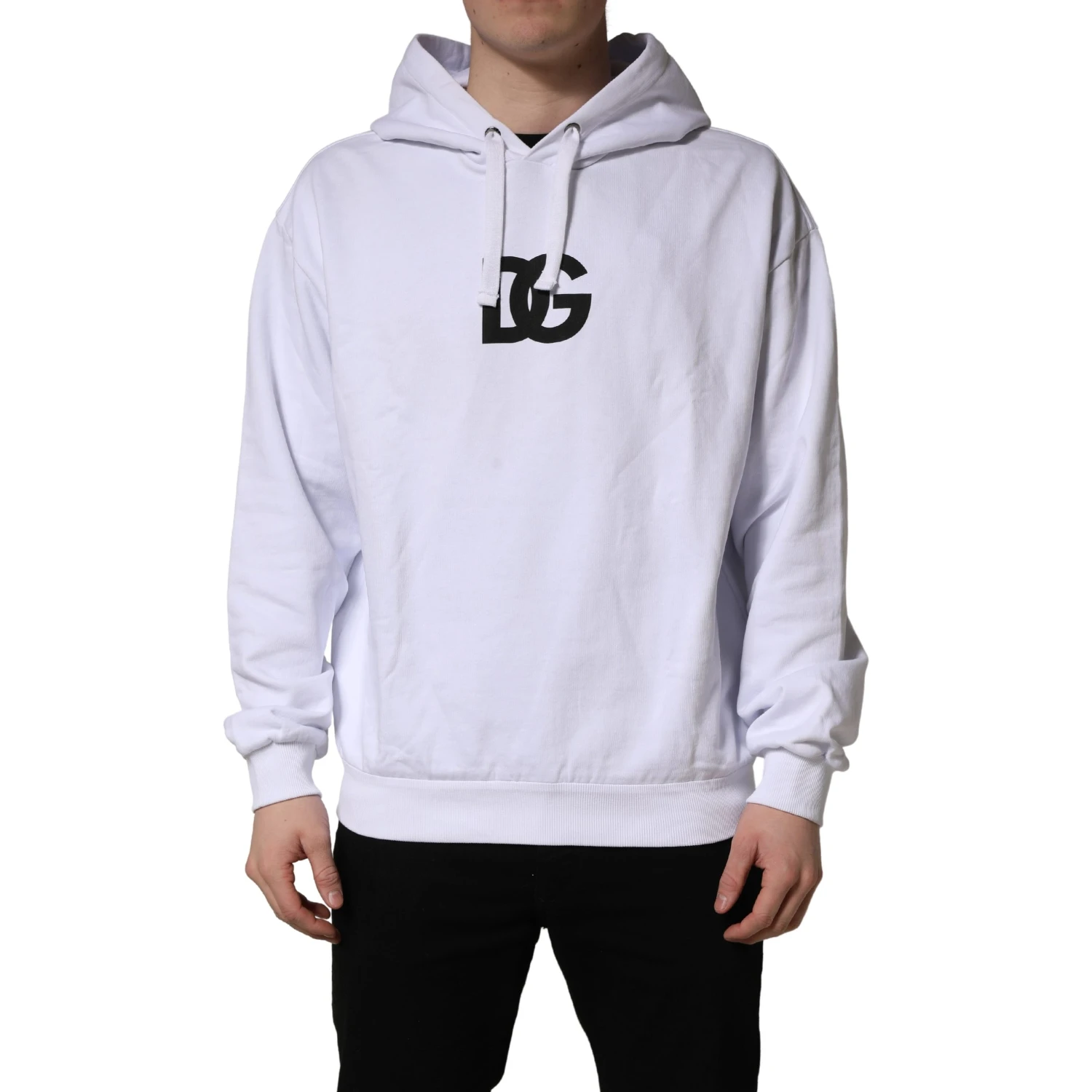 White Logo Print Cotton Hooded Sweatshirt Sweater