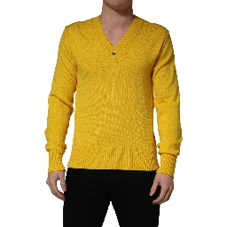 Wool Knitted V-Neck Pullover Yellow