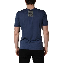 Navy Blue Cotton Graphic Crew Neck T-shirt