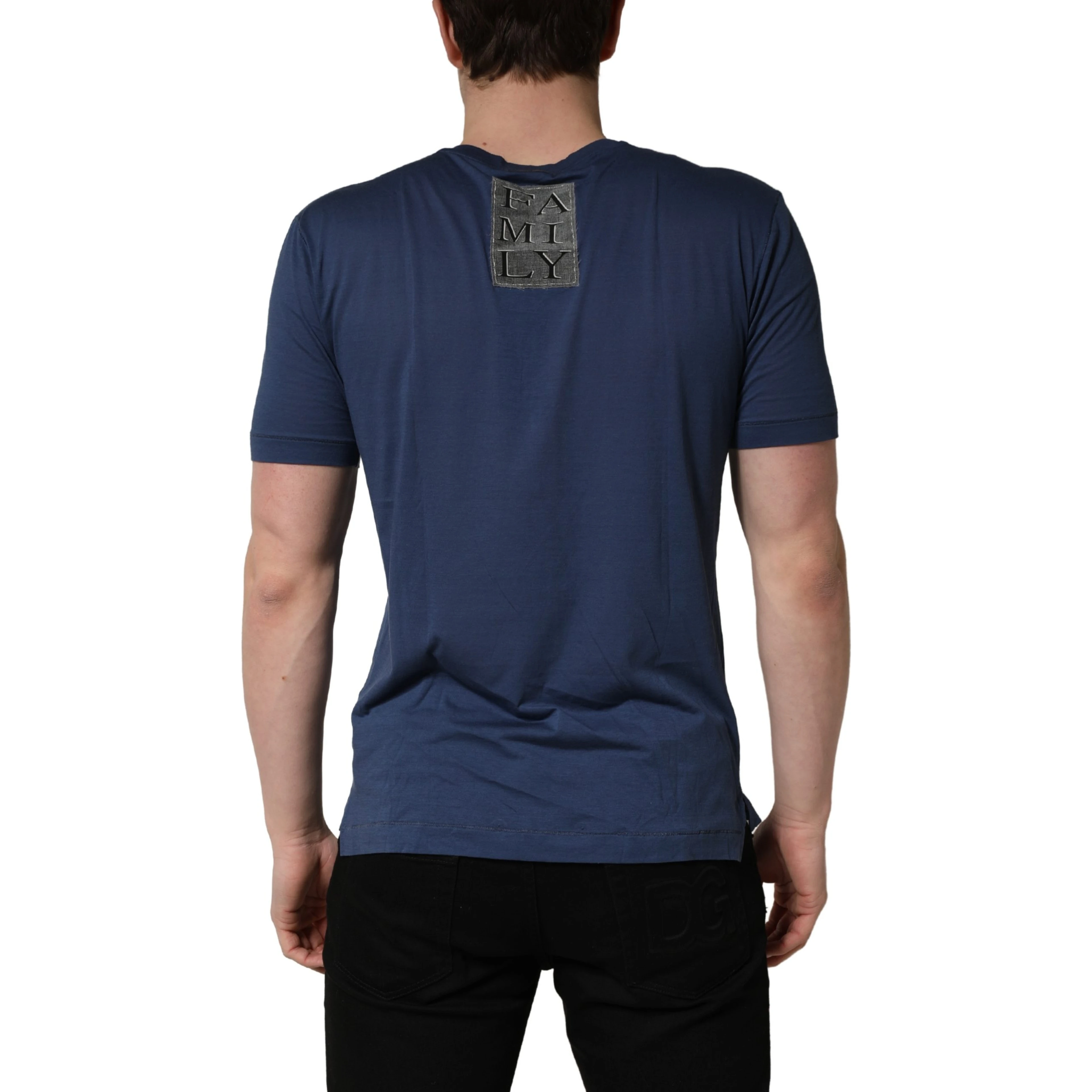 Navy Blue Cotton Graphic Crew Neck T-shirt
