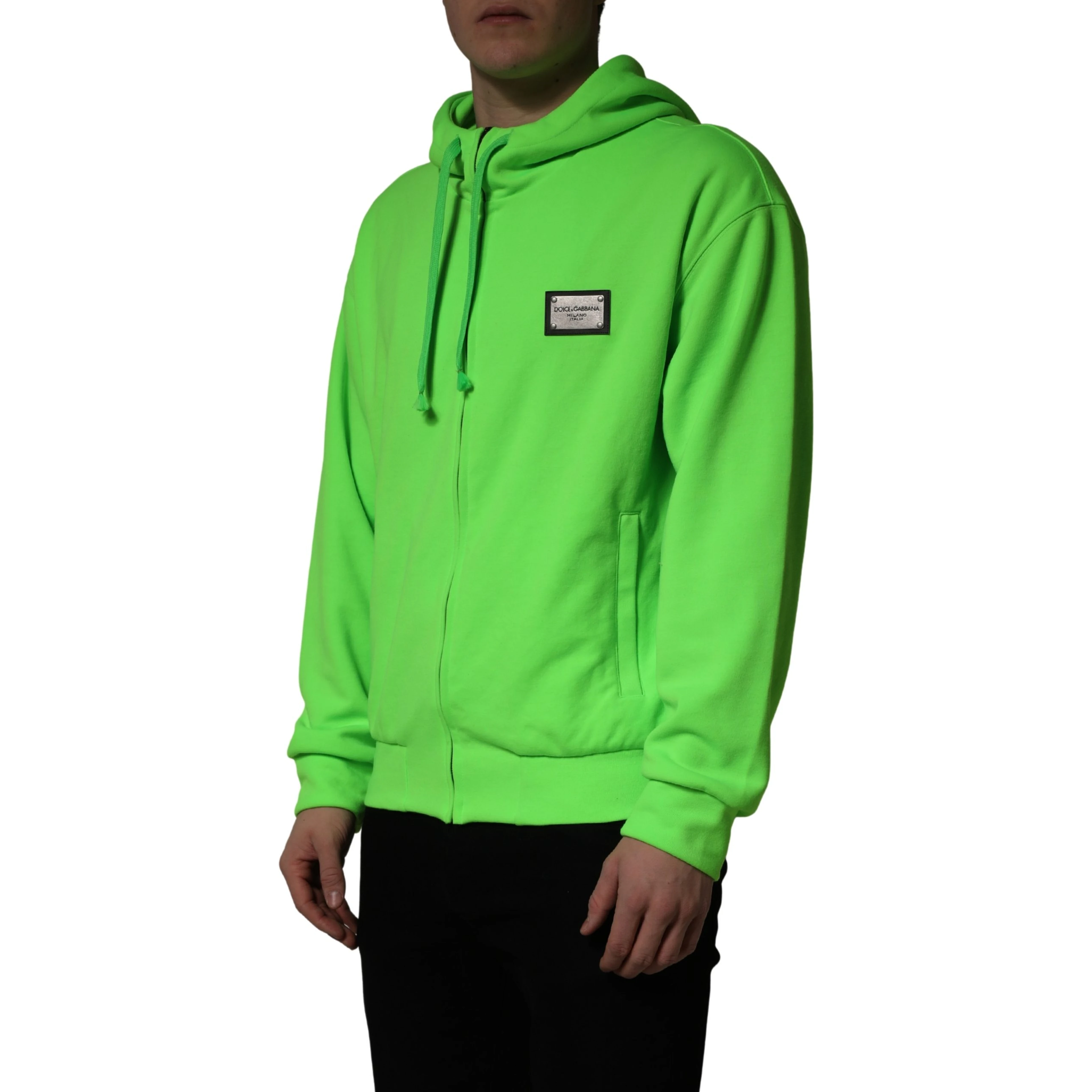 Green FullZip Fleece HoodedSweatshirt Sweater
