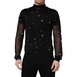 Black Crystal Embellished TurtleNeck Sweater