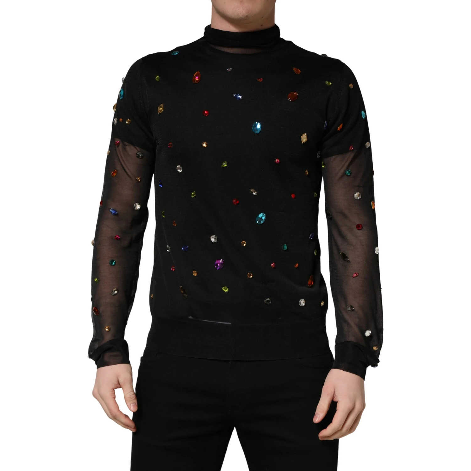 Black Crystal Embellished TurtleNeck Sweater