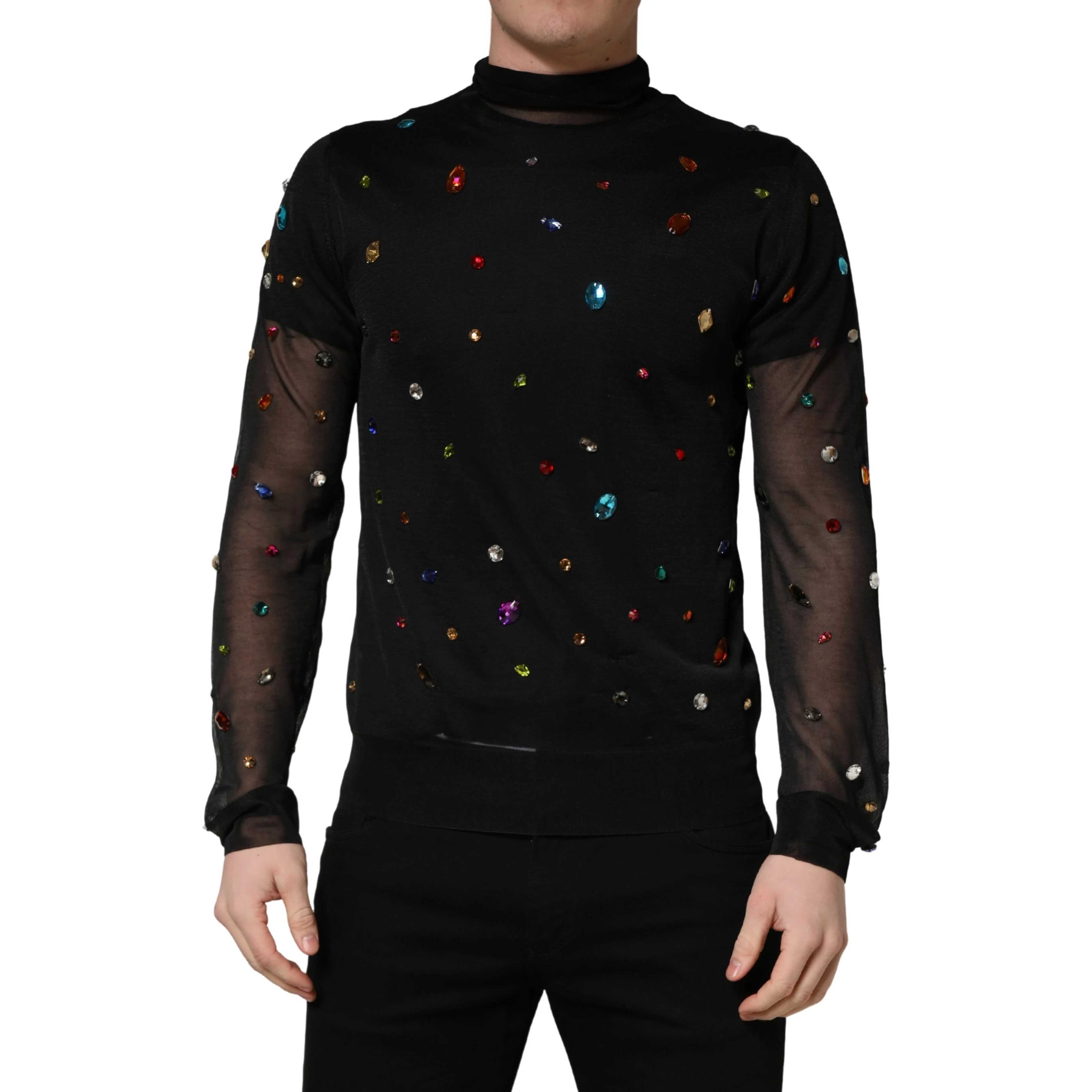Black Crystal Embellished TurtleNeck Sweater