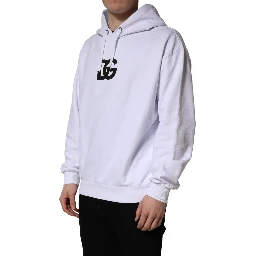 White Logo Print Cotton Hooded Sweatshirt Sweater