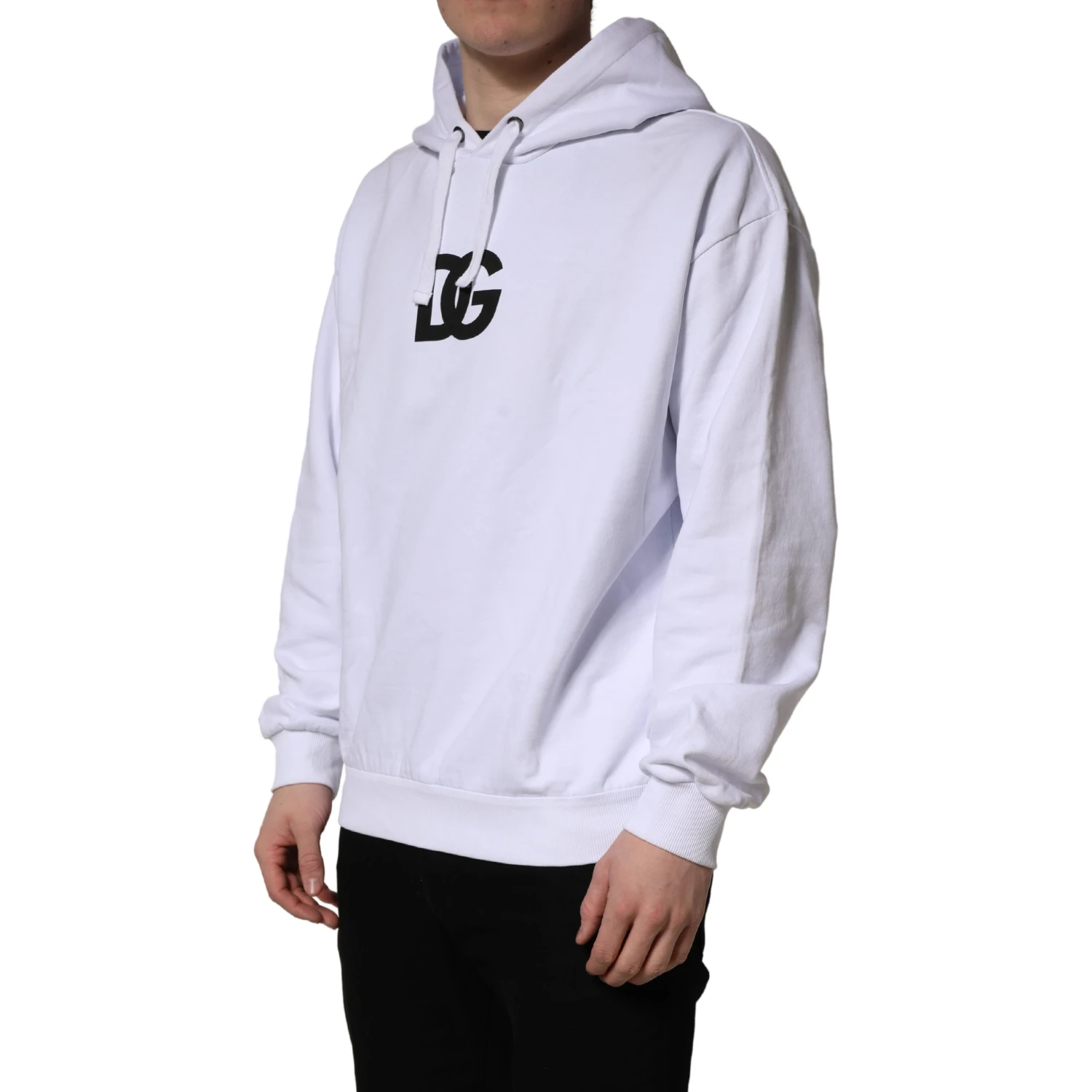 White Logo Print Cotton Hooded Sweatshirt Sweater