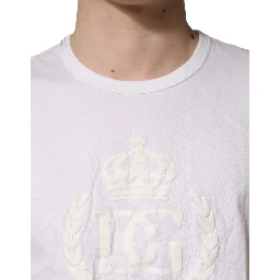 White Cotton DG Crown Embossed Men T-shirt