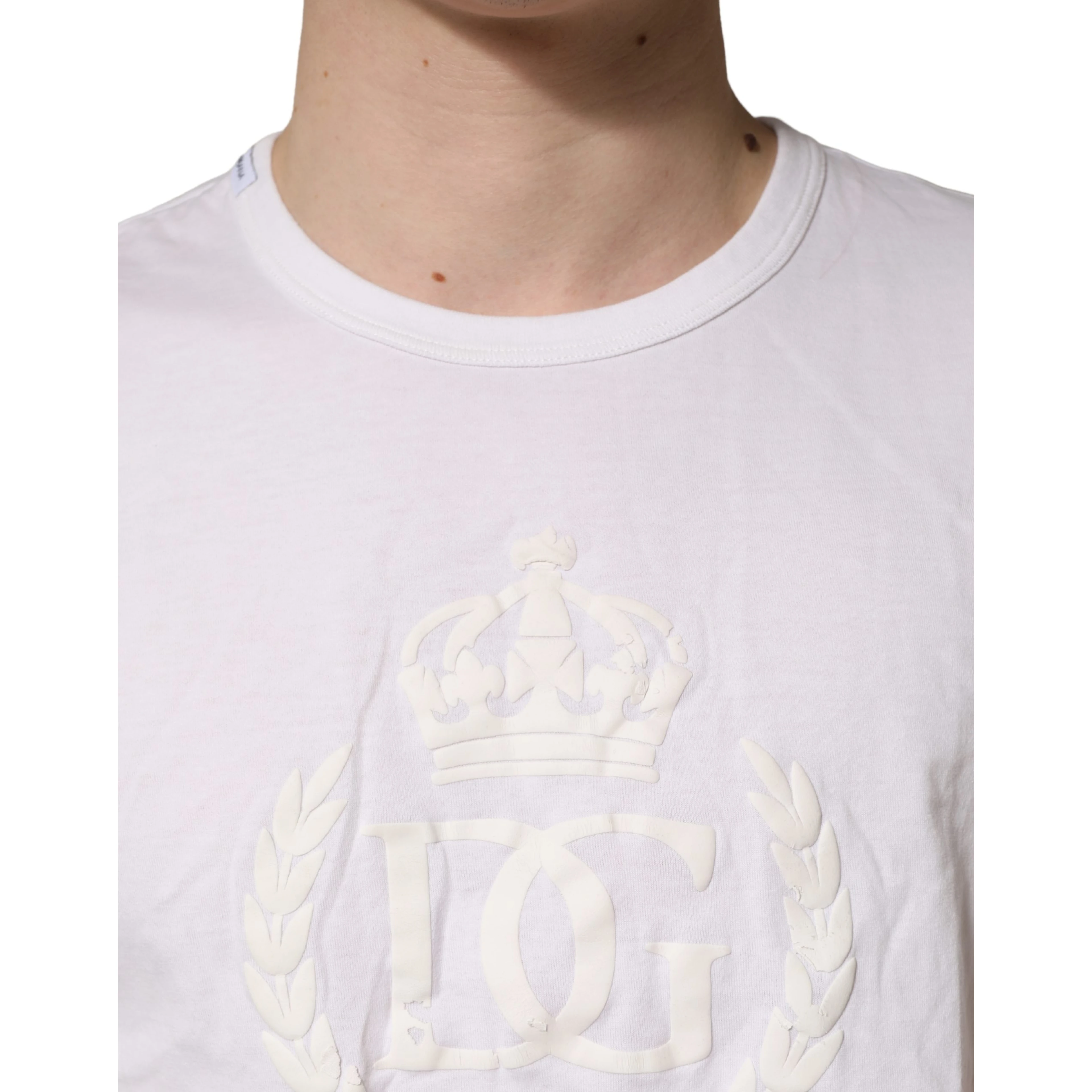 White Cotton DG Crown Embossed Men T-shirt