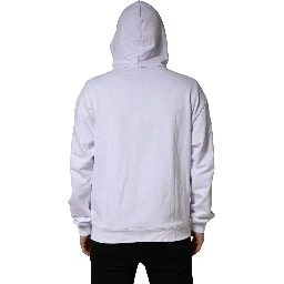 White Logo Print Cotton Hooded Sweatshirt Sweater
