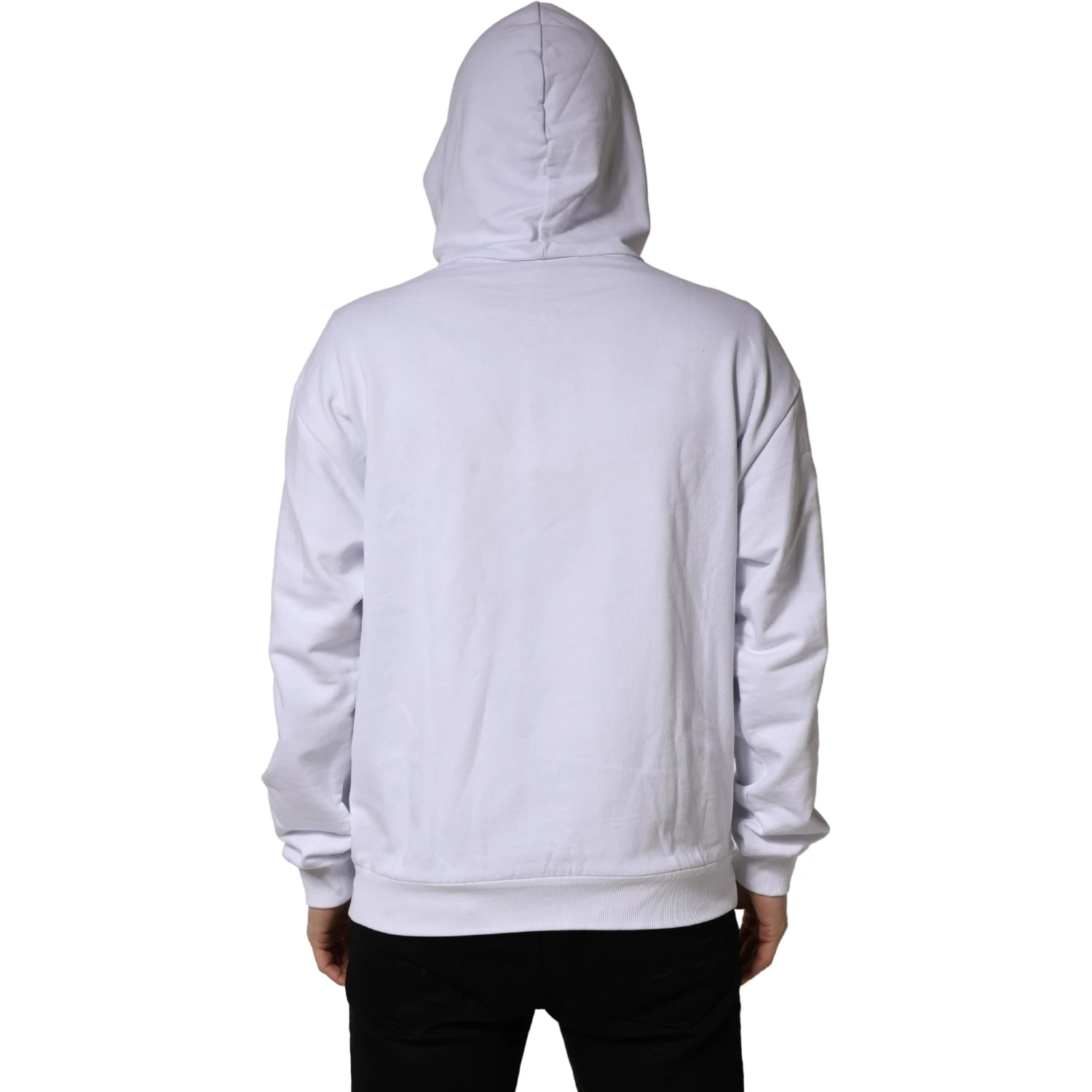 White Logo Print Cotton Hooded Sweatshirt Sweater